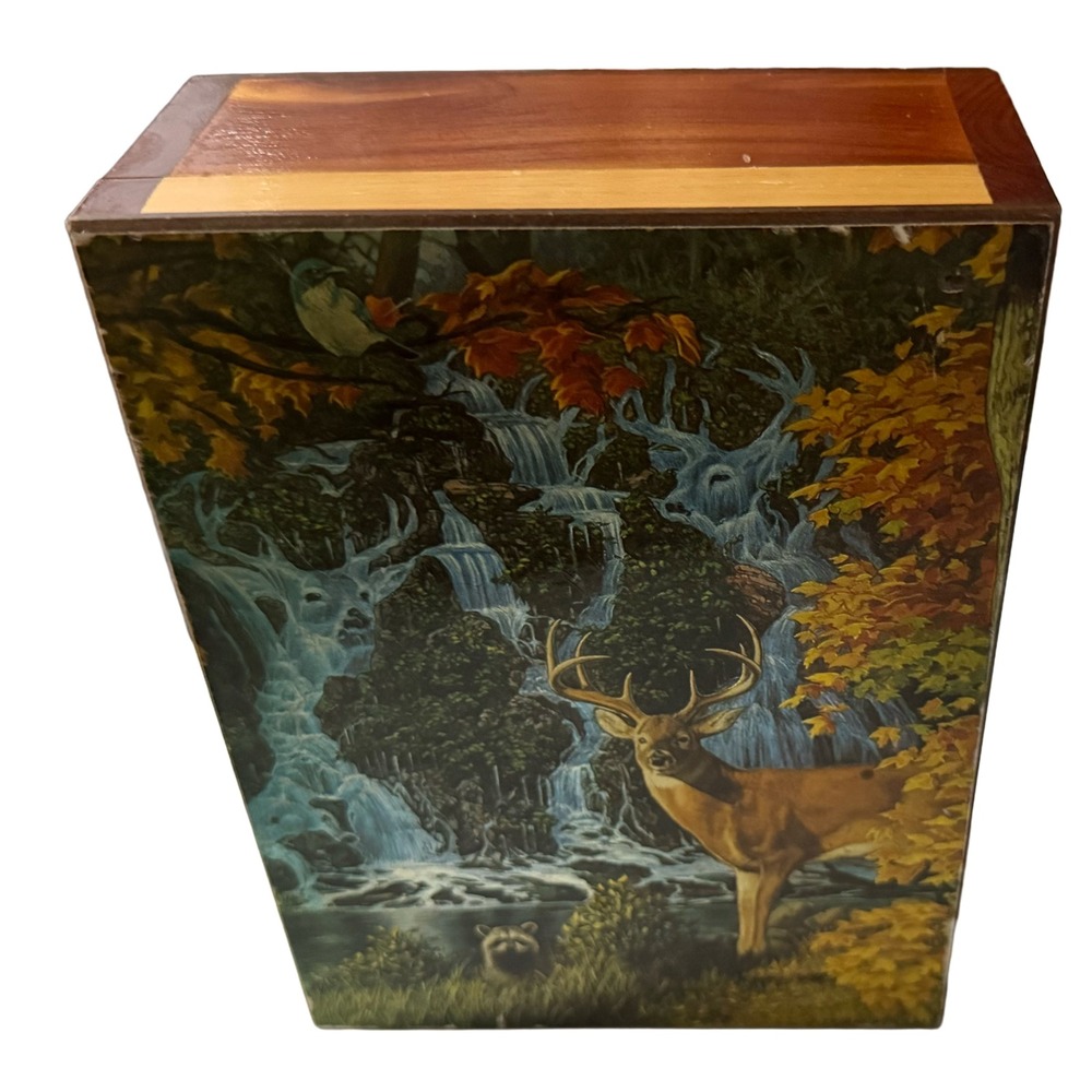 Vintage Rocky Mountain National Park Wooden Keepsake Box Van Straalen Deer Art